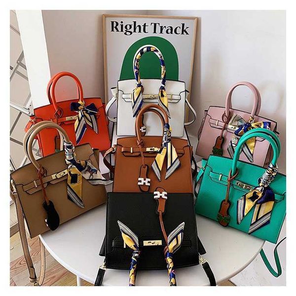 

silk scarf fashion bag contrast lock button personalized versatile one shoulder crossbody bag women's ins handheld