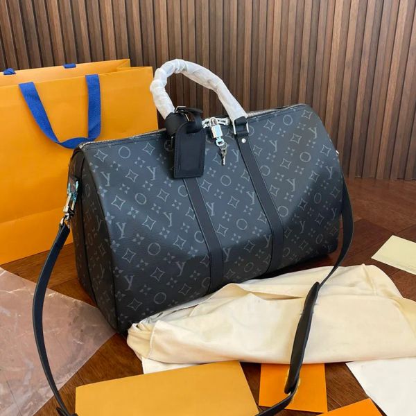 

designer bag outdoor travel bag plaid classic black letters ladies men shoulder handbag genuine leather large capacity size 55cm