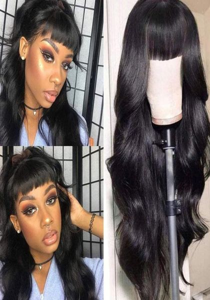 

body wave synthetic hair wig for women glueless long wavy wig pre plucked with bangs heat resistant fiber9250886, Black