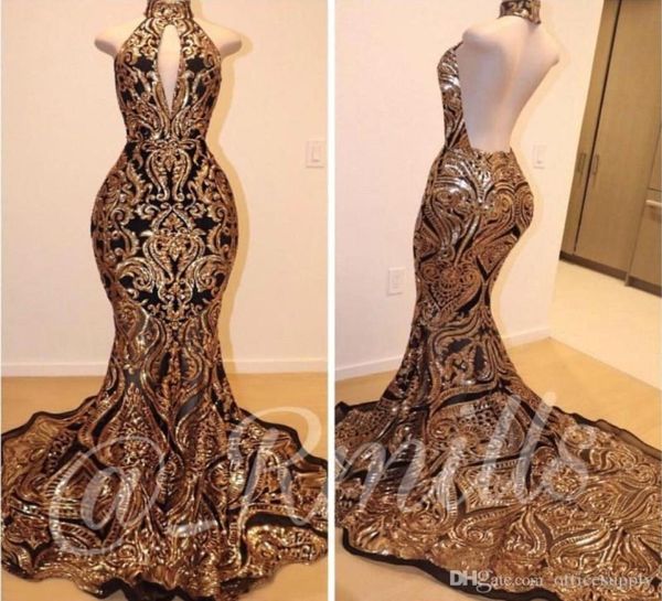

new arrival gold sequins prom evening dresses 2019 mermaid formal party gown vintage backless pageant plus size dresses custo8913565, Black