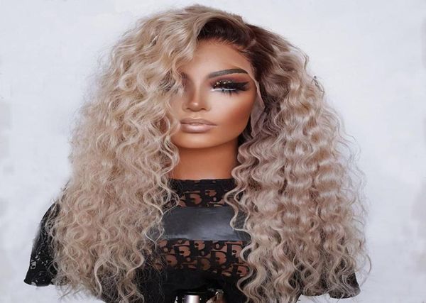 

curly brown ombre blonde lace front wig human hair peruvian remy 13x4 hd transparent 360 frontal wigs for women 150density on sal8713584, Black;brown