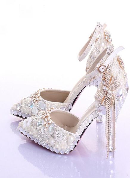 

pointed toe ankle strap boots bridal shoes ivory pearl wedding party dress shoes rhinestone pumps for wedding events prom shoes1797996, Black