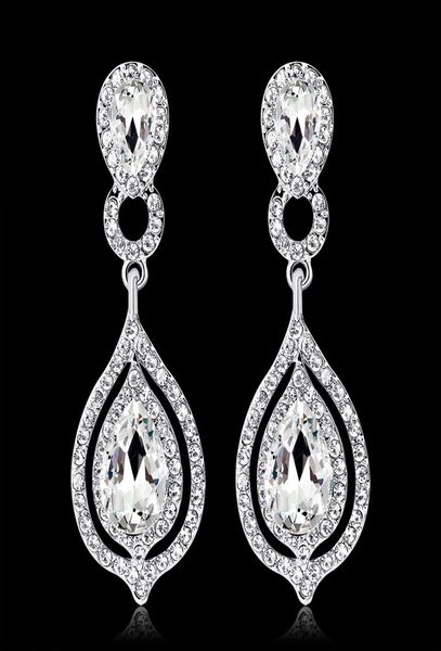 

shining fashion crystals earrings rhinestones long drop earring for women bridal jewelry wedding gift for bridesmaids bw0109872903, White