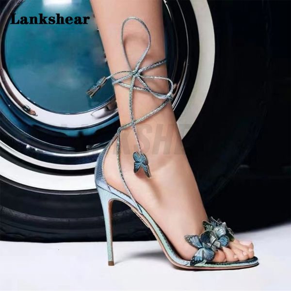 

sandals butterfly cross strap high-heeled sandals stiletto summer leather flower banquet sandals for women plus size 34-42 230719, Black