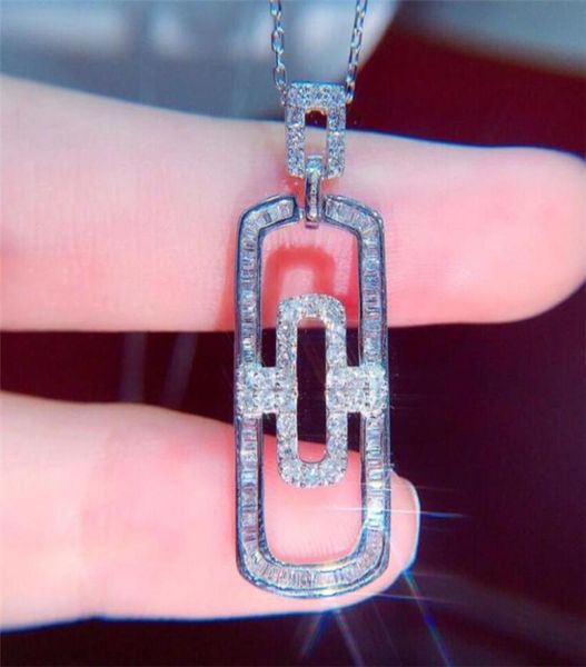 

ins sell brand new luxury jewelry 925 sterling silver paperclip pendant white z cz diamond women wedding neck7008978