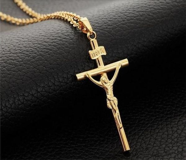 

jesus cross necklace 18k gold plated inri pendant for men jewelry fashion crucifix necklace jupiter ascending movie b015484527, Silver