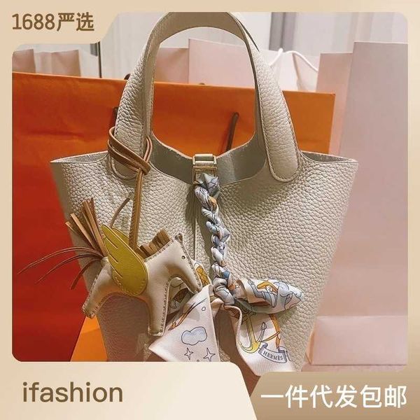 

luxury picotin lock bag 2023 new genuine leather bucket premium feel handbag women's large capacity versatile layer cowhide vegetable b