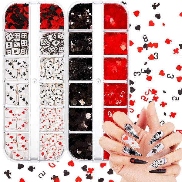 

nail art decorations 10box 3d poker nail flash kit clown card game clay slice shovel heart club diamond decoration nail gel accessory box 23, Silver;gold