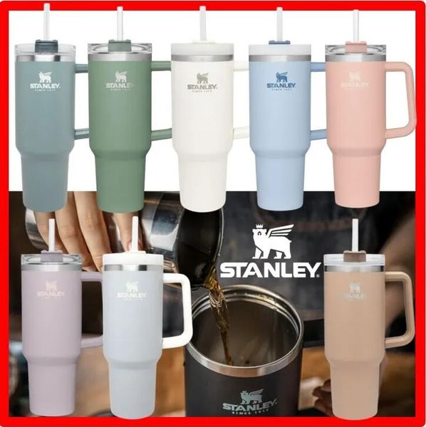

1pc stanley 40oz cups tumbler with handle insulated stainless steel tumblers lids straw coffee termos car mugs water bottles with logo 720