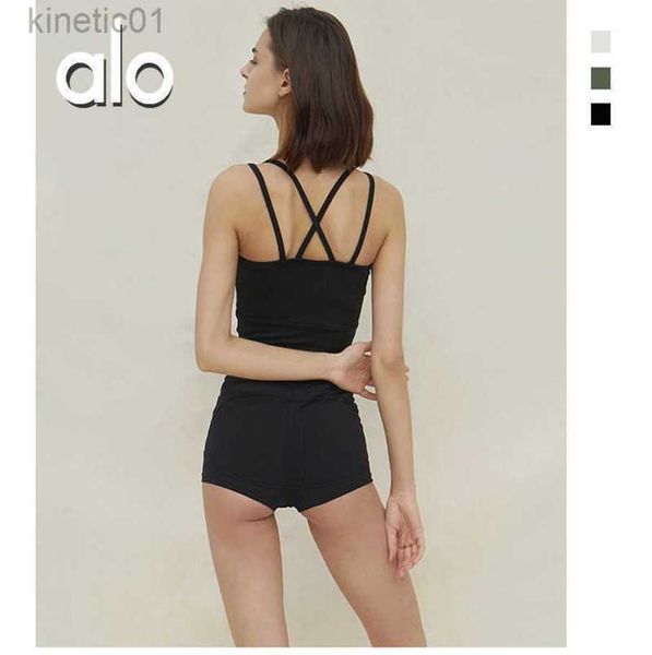 

desginer alo yoga bra fitness women's beauty strap chest cushion tight tank running shockproof sports suit, White