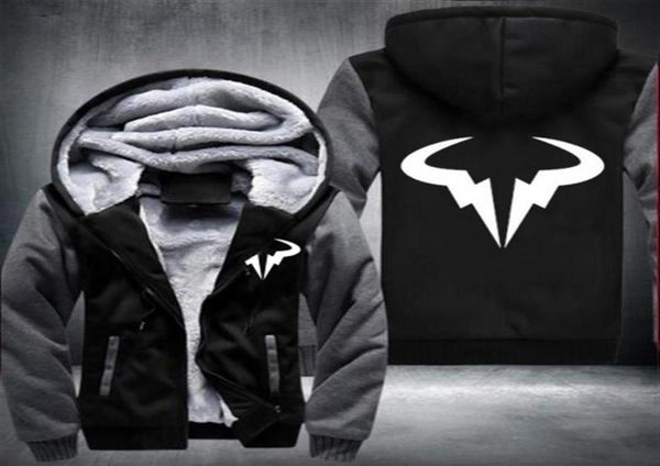 

winter hoodie mens rafael nadal natto thicken fleece coat bull logo printed zipper jacket hoodie clothes sweatshirts us eu size2018649117, Blue;black