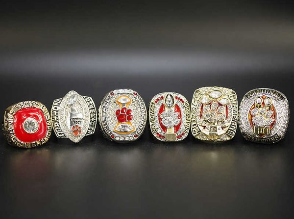 

ncaa clemson tigers 6 rings set rugby championship ring, Golden;silver