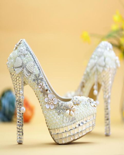 

luxury bowtie crystal wedding shoes ivory pearl bride shoes plus size wedding dinner party prom high heels handmade women pumps4475293, Black