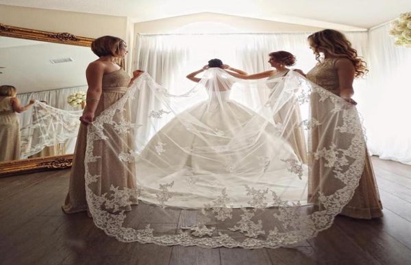 

bling crystal beads bridal wedding veils cathedral chapel length lace edge 3m long customized with comb3637842, Black