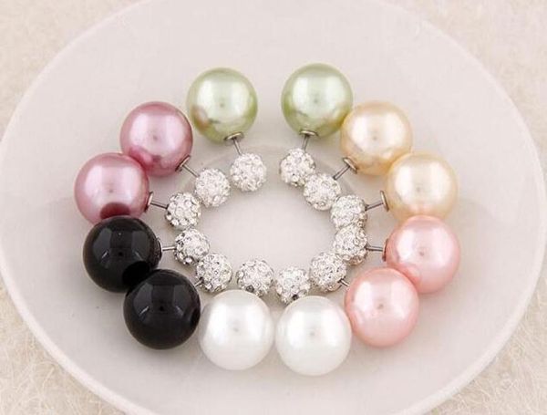

s shining crystal double sides pearl stud earrings pearl double ball beads women earrings brincos wedding jewelry7021254, Golden;silver