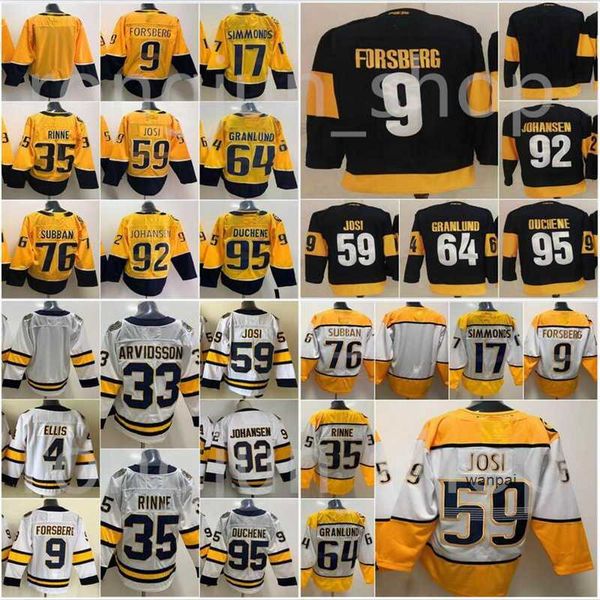 

2022 stadium series nashville 35 pekka rinne jersey 9 filip forsberg 59 roman josi 64 mikael granlund matt duchene ryan johansen yellow, Black;red