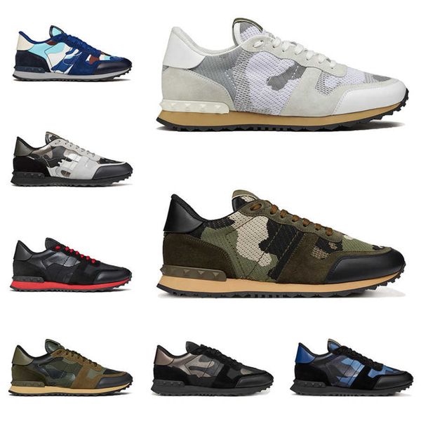 

in stud valentinolies mesh men green sneakers women camouflage luxury fabric rubber designer army shoes rockrunner white bred mens trainer p, Black