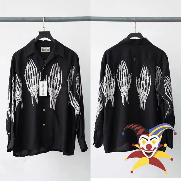 

mens casual shirts long sleeve wacko maria 1 aloha shirt skull ghost palm claw printed shirt 230720, White;black