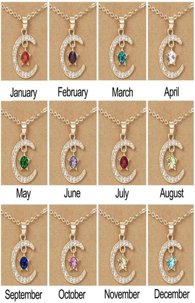 

new style moon star birthstone pendant necklace wish card for women crystal gold color clavicle chain mom birthday jewelry gifts6577222, Silver