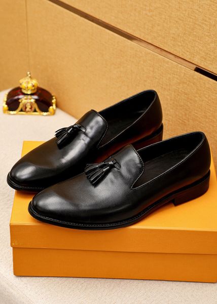 

2023 mens dress shoes genuine leather business flats men brand designer formal party wedding loafers size 38-46, Black