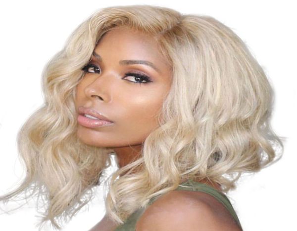 

blonde bob lace front wig 613 wavy short human hair wigs colored honey full 360 lace frontal wig pre plucked with baby hair remy3344443, Black