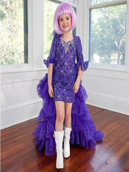 

gorgeous purple lace beaded girl pageant dresses half sleeves highlow flower girl dresses with flouncing ruffles kids party gowns4725328, White;red