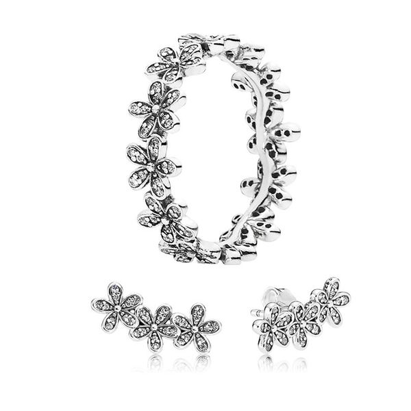 

daisy flower stud earrings ring set jewelry for pandora real 925 sterling silver designer rings for women girls crystal diamond luxury earri