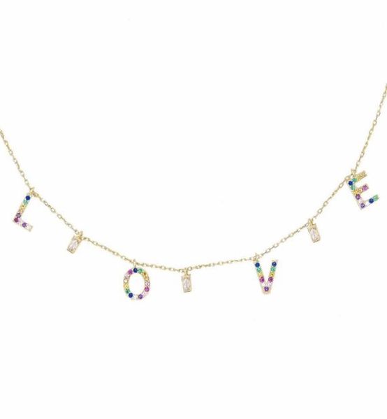

2019 valentines gift necklace for girlfriend love letter cz charm with rainbow cz gold plated statement necklaces7130739, Silver