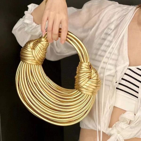 

dinner woven bag women's handbag dumpling bun 2023 soft material gold luxury designer handmade knot wanderer silver handheld bag exquis