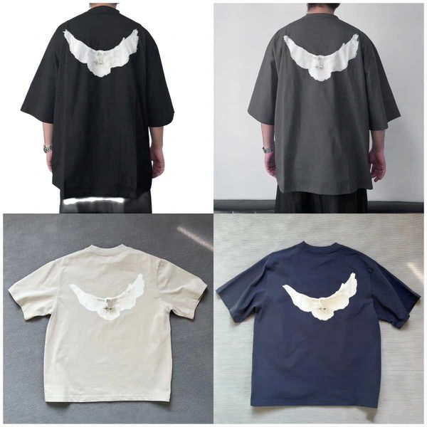 

designer kanyes classic wests t shirt three party joint peace dove printed washing water short sleeves high street mens and womens yzys tees, White;black