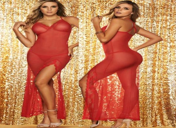 

women romantic lace lingerie black red ankle length babydoll nightdress see through slips8649826
