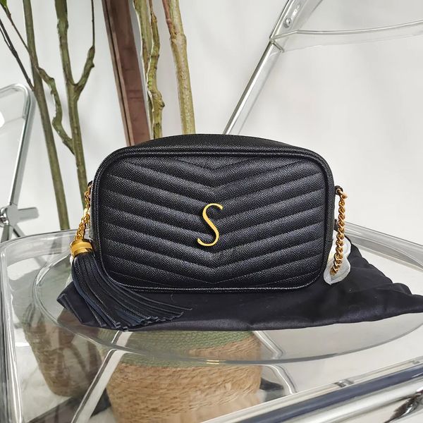 

2023 new lou lou caviar camera tassel shoulder bag luxury designer genuine leather chain strap handbags totes bag women's men quilted c
