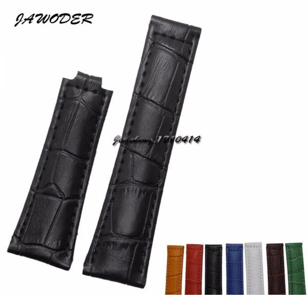 

jawoder watchband 20mm men women brown green blue black orange white red crocodile lines genuine leather watch band strap for role3742319, Black;brown