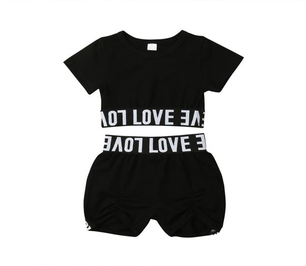 

17y new children clothing baby girls short sleeve crop shorts 2pcs outfits kids letter printed summer clothes set3744619, White