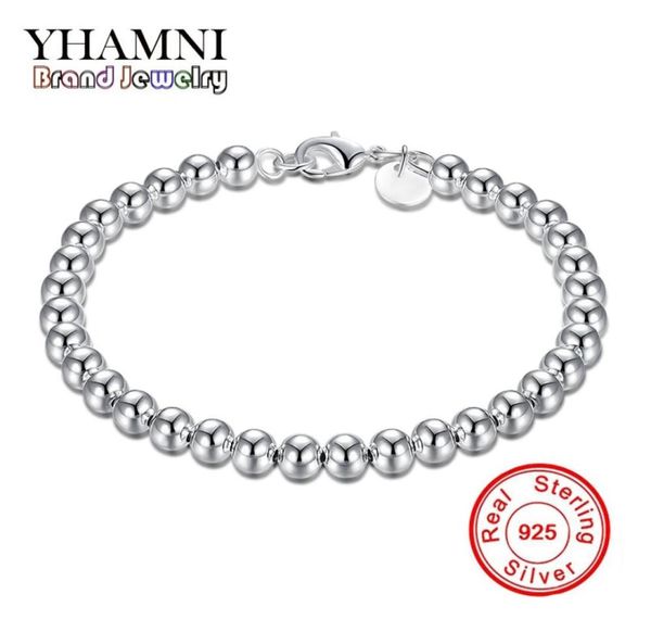 

yhamni real 925 sterling silve 6mm chain bead bracelet fashion charm women jewelry wedding birthday gift h1148419892, Black