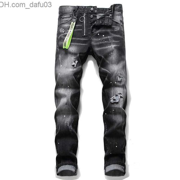 

men's jeans mens pants jeans men ripped patched badge painted jeans straight slim fit hip hop casual denim jean for man broken holes bo, Blue