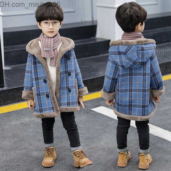 

jackets children's clothing boys' plain patterned hooded wool coat new autumn and winter children's plush coat z230720, Blue;gray