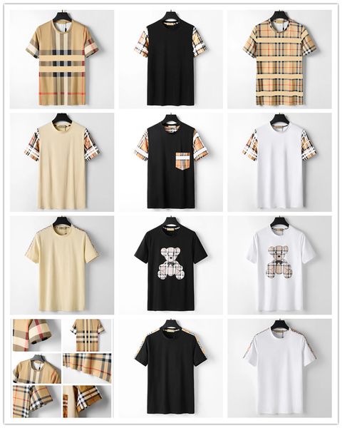 

men's brand senior rice casual t-shirt black and white beige checkered stripes pure cotton breathable slim casual shirt for men and wom, White;black