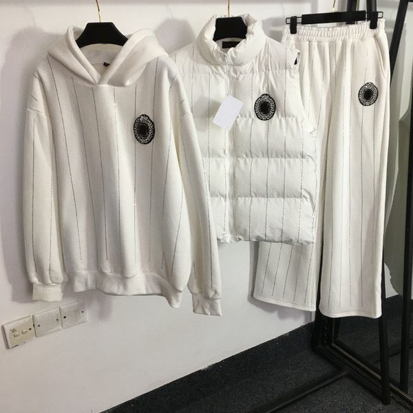 

b1007 couple designer warm set winter cartoon hooded vest+sweater+pant three-piece sport suits clothing, White