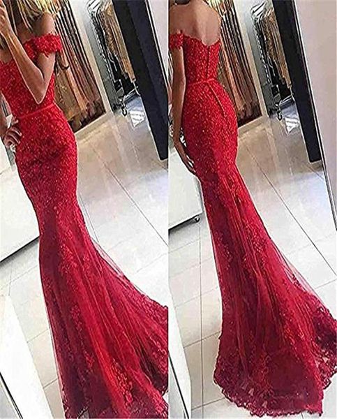 

elegant off the shoulder beaded mermaid mother dresses short sleeves lace appliques floor length formal evening prom custom made b2613599, Black;red
