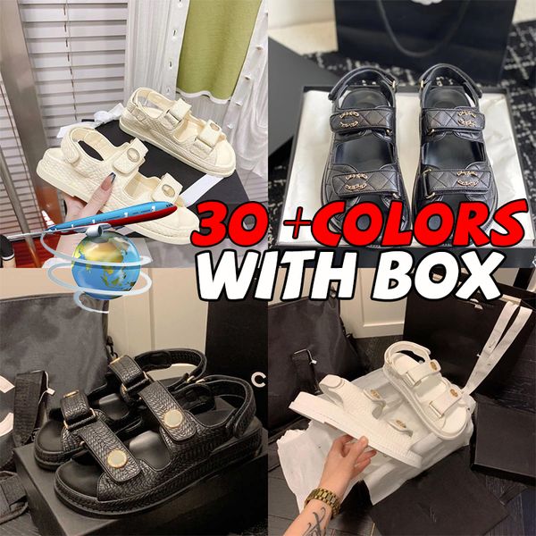 

2023 with box fashion women ladies pearl sandals calfskin dad sandals summer designer sandles shoes platform flats low pool slipper slip fli, Black