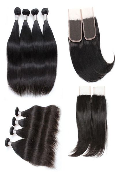 

brazilian straight hair bundles with 4x4 lace closure malaysian indian peruvian straight virgin hair grade 10a brazillian hair clo1582922, Black