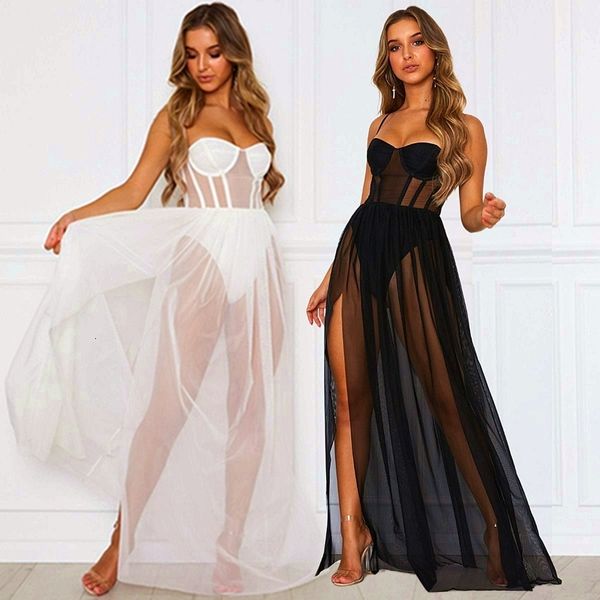 

pyjamas summer night dress women beach party long gowns vintage nightgown sleeveless sleepwear see-tough nightwear y2k clubwear 230720, Red;black