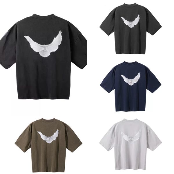 

designer men t-shirts fashionable co-brand dove pattern print oversize street style casual mens tee shirts solid short sleeve, White;black