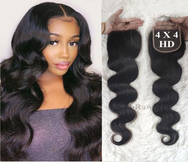 

10pcslot real hd transparent 4x4 laces virgin brazilian human hair swiss invisiable lace closure 1b nautral black 150 density sm9640740