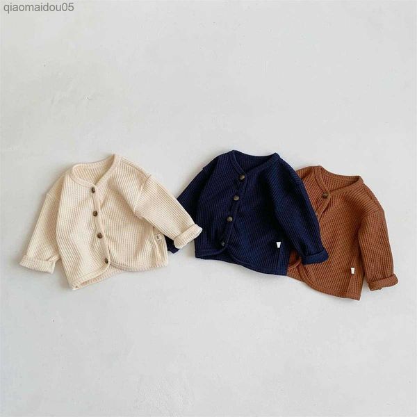 

autumn new baby boys girls cardigan waffle baby clothes korean infant toddler thin knit bottom cardigan coat kids clothes l230712, Blue;gray