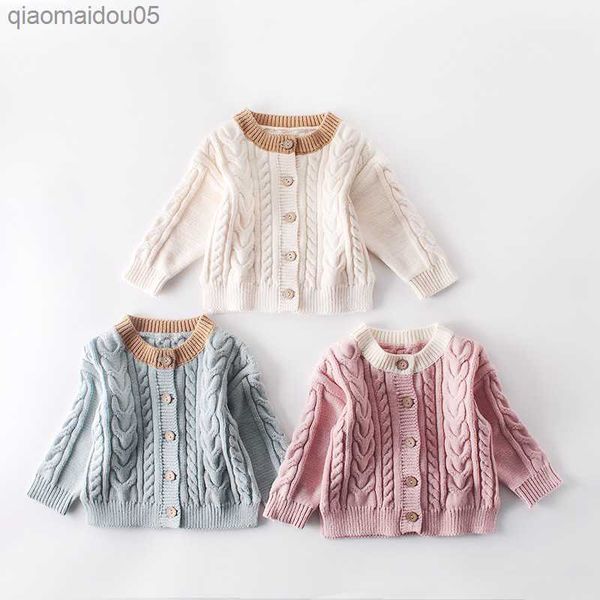

0-3yrs spring baby girls knitted clothes coat warm autumn boys girls solid cardigan sweater baby clothes l230712, Blue;gray