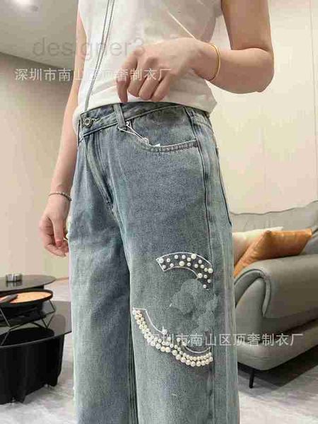 

women's jeans designer 23 new product small fragrance hand sewn pearl women's denim pants trend 90wk, Blue