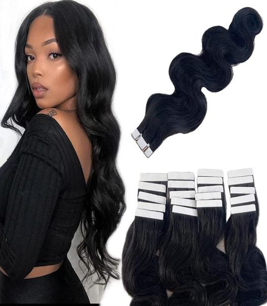 

skin weft body wave tape in hair extensions multi color 16 inch 24 inch3724503, Black