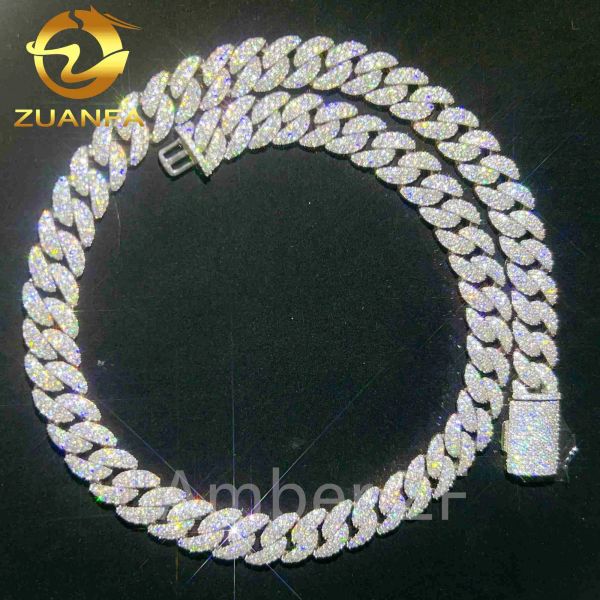 

wholesale price 12mm 2 rows micro paved cuban bracelet d vvs lab diamond hip hop iced out 925 silver moissanite cuban link chain